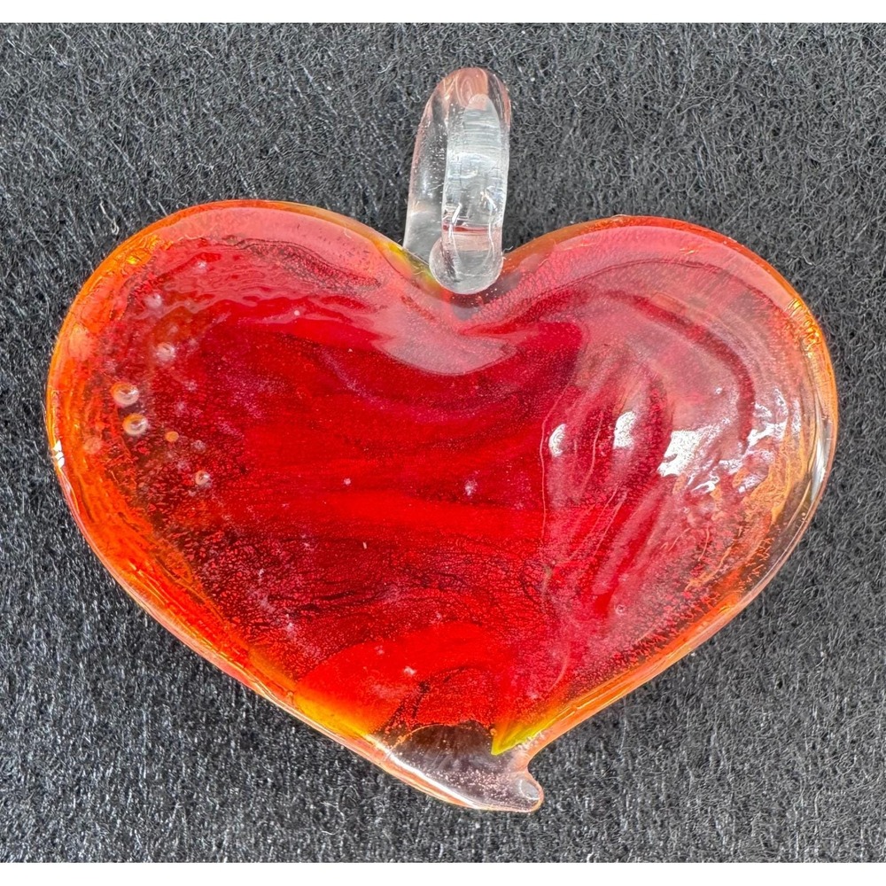 Dichroic Glass Heart Pendant Necklace Charm Italian Art Red Gold Yellow - Picture 5 of 7